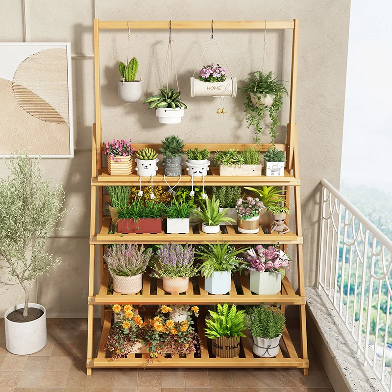 Outdoor Furniture Design - Solid Wood Flower Shelf Plant Shelves