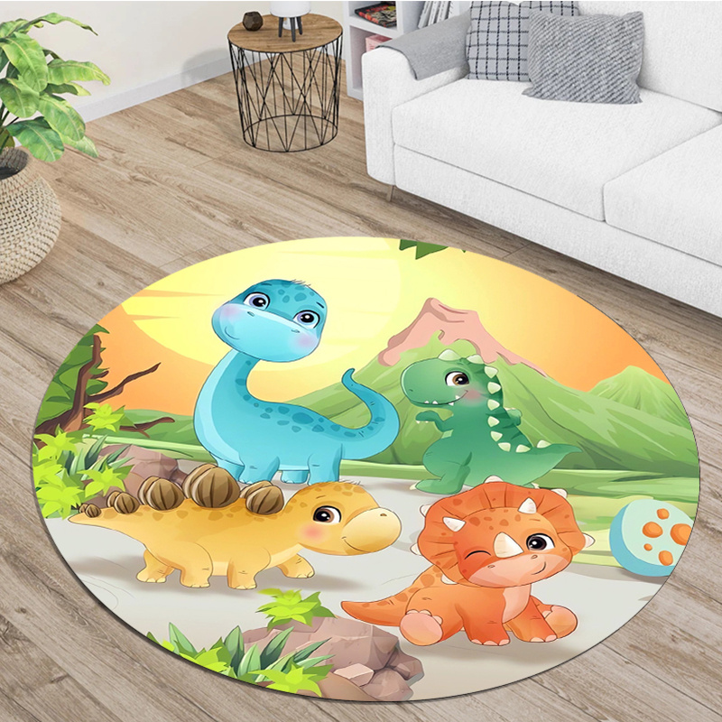 Outdoor Furniture Green - Cute Cartoon Dinosaur Mountain Sunset Round