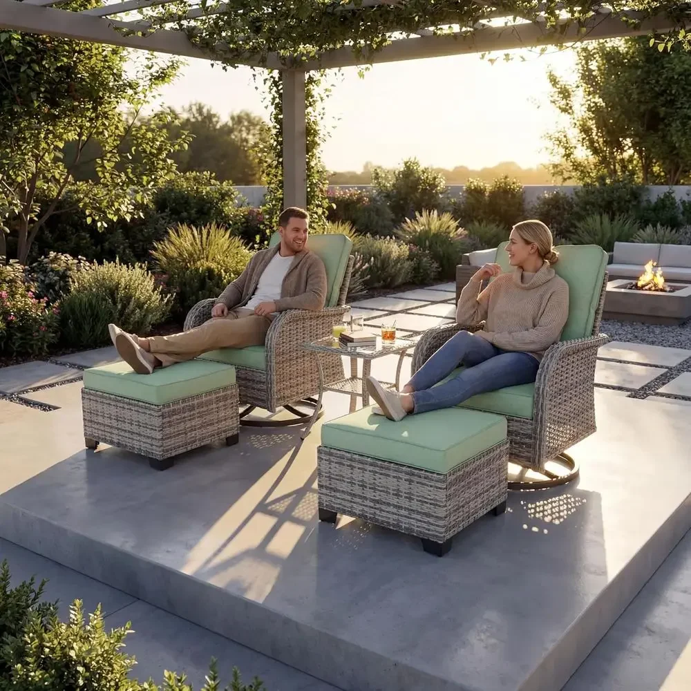 Outdoor Furniture Green - Outdoor Patio Furniture Set: Rocking Swivel