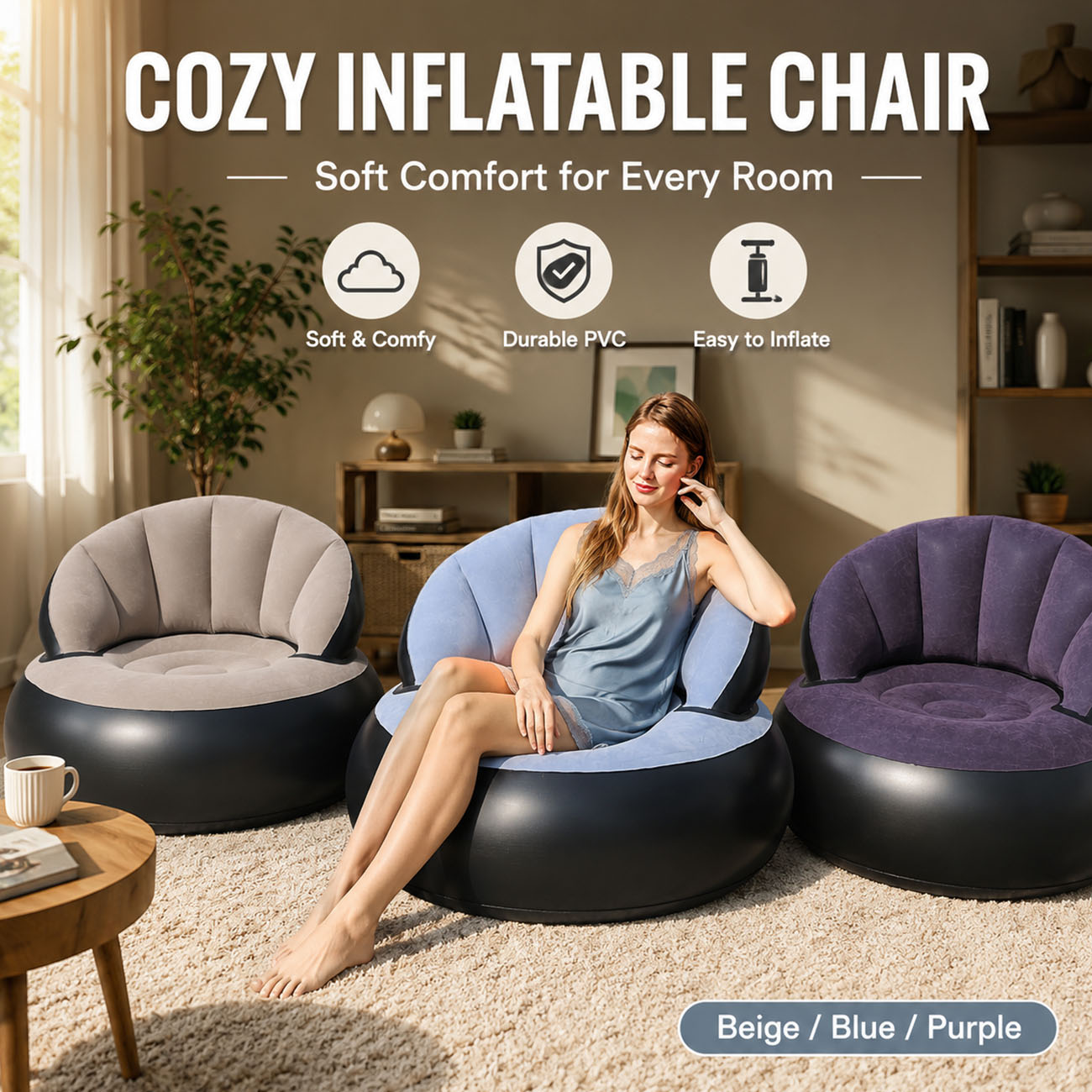 Outdoor Furniture Nearby - Inflatable Chair for Adults, Flocking Comfortable
