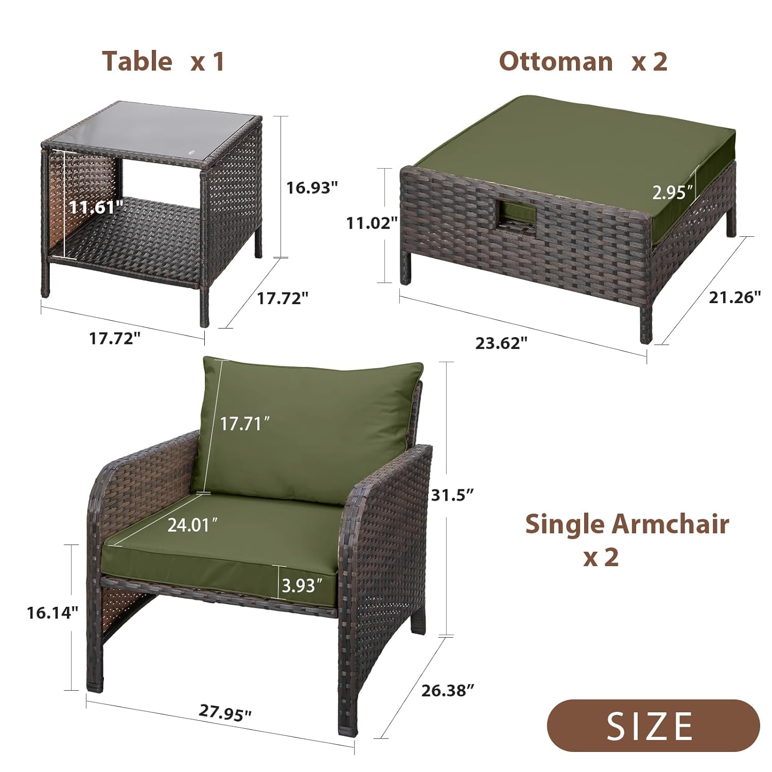 5 Piece PE Rattan Patio Set Ou - đánh giá và giá Outdoor Furniture Green