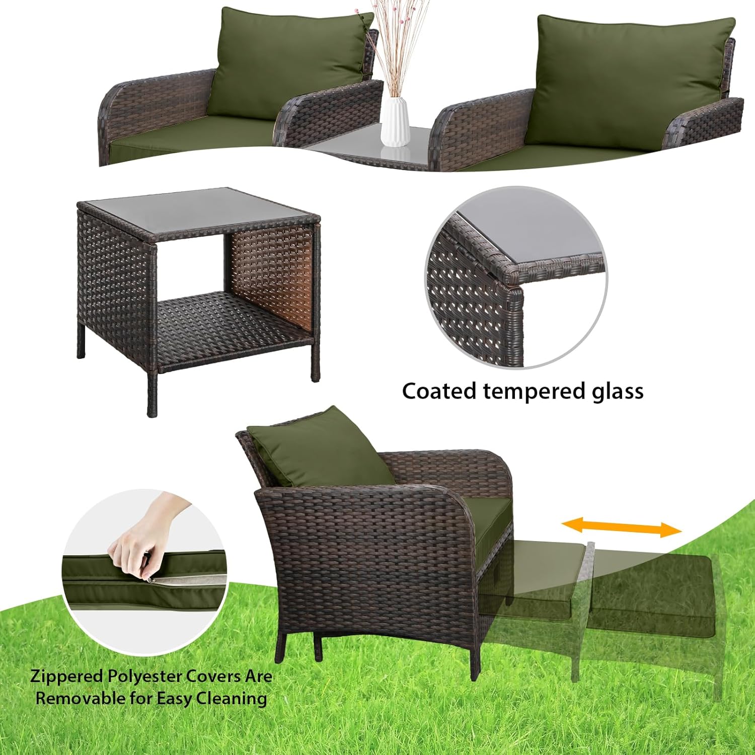 5 Piece PE Rattan Patio Set Ou - đánh giá và giá Outdoor Furniture Green