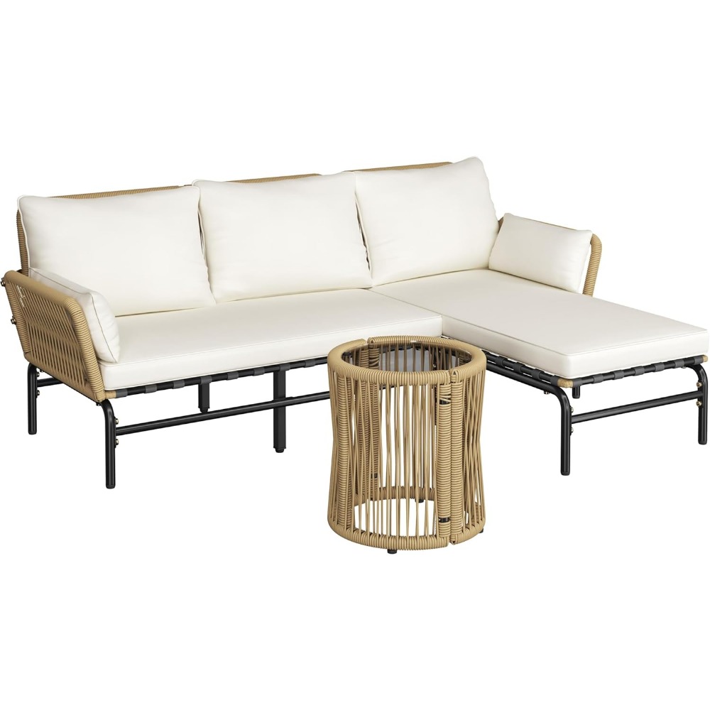 3 Pieces L-Shaped Outdoor Pati - đánh giá và giá Outdoor Furniture L Shape