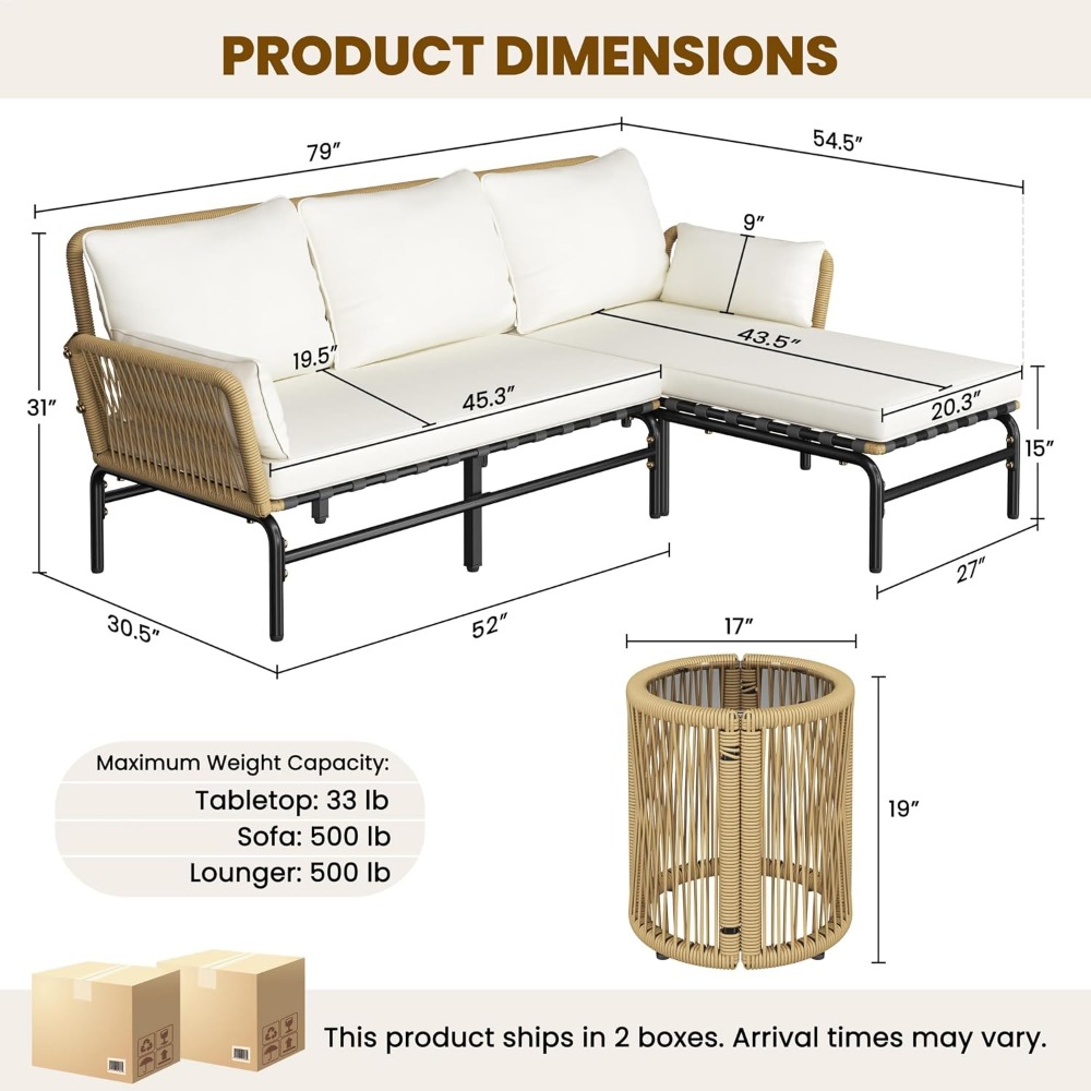 3 Pieces L-Shaped Outdoor Pati - đánh giá và giá Outdoor Furniture L Shape