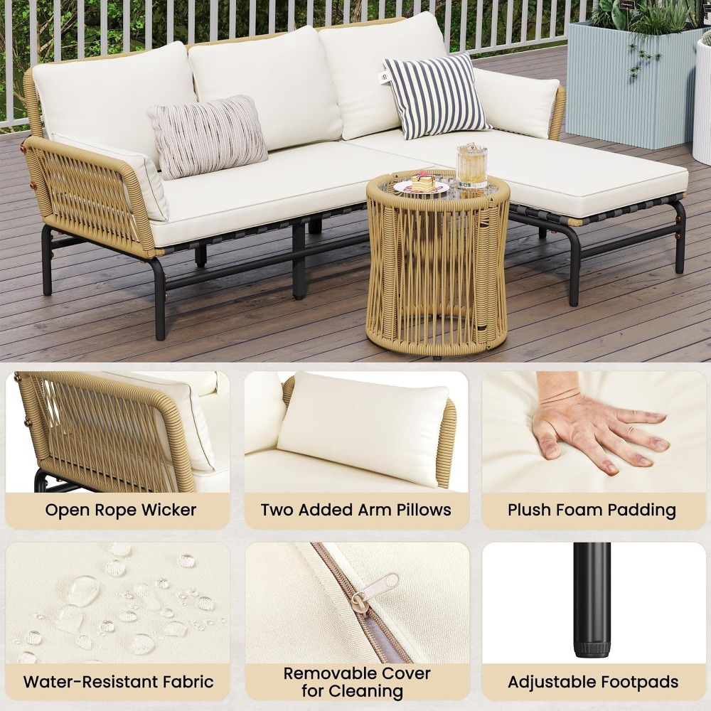 3 Pieces L-Shaped Outdoor Pati - đánh giá và giá Outdoor Furniture L Shape