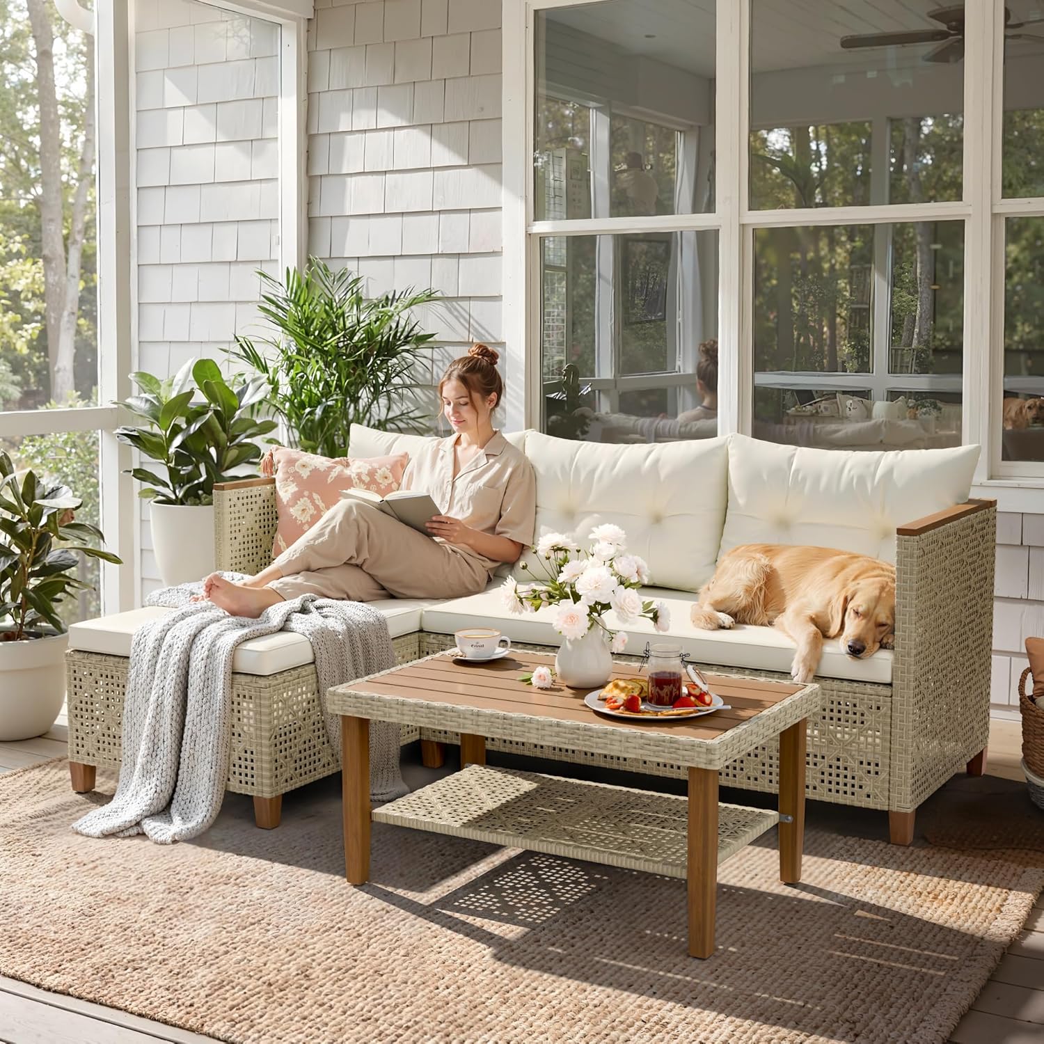 All-Weather Modular PE Wicker  - đánh giá và giá Outdoor Furniture L Shape